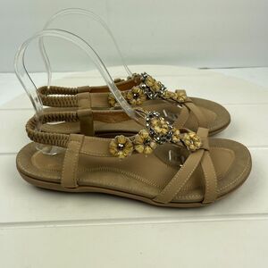 Siketu Womens Sandals 8 (39EU) Beige Embellish With Flowers Sling Back Tongs